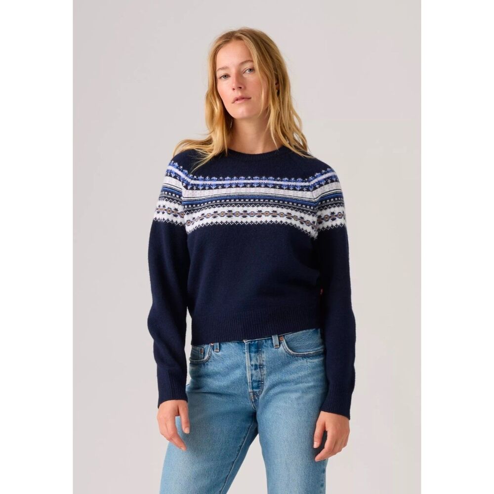 Levi's Blue Star Sapphire Lou Fairisle Crew Sweater Size S NWT